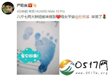 杜若溪产女 丈夫严屹宽在微博分享喜悦