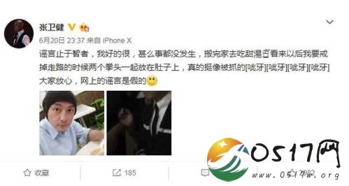 张卫健辟谣被抓传闻 自己明明好好的