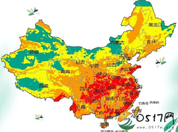 全国首份蚊子预警地图 哪里蚊子最多