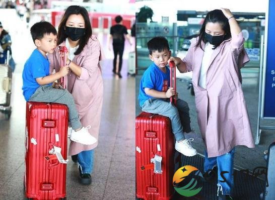 何洁素颜独自带孩子现身机场 看起来似乎有些疲惫